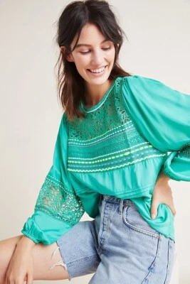 NUEVO CON ETIQUETAS ANTHROPOLOGIE BL-NK BLANCO Talla S SOL BORDADO CAMPESINO TOP Foto 1 de 4