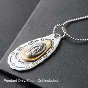 Colgante cruz calavera de motociclista Holy Mary plata esterlina y latón A2360 para hombre y mujer - Imagen 1 de 6