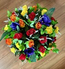 Bright colourful centrepiece grave pot artificial flowers memorial Roses Iris