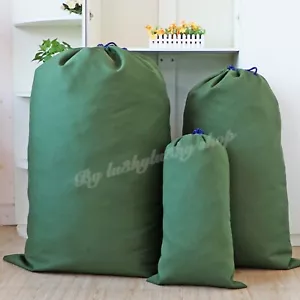 US Green Canvas Drawstring Laundry Bag Heavy-Duty Moving Bag Storage Organizer - Picture 1 of 7
