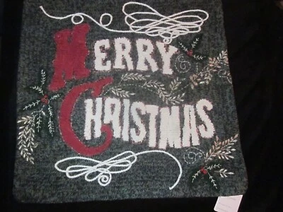 Pottery Barn Merry Christmas Embroidered Crewel Charcoal Pillow Cover New w/Tag - Image 1 of 4