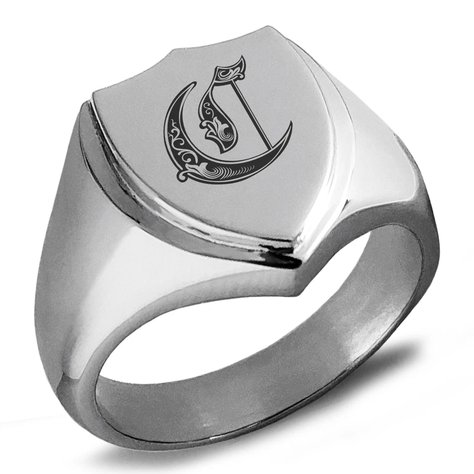 Anillo de sello de acero inoxidable con escudo con monograma real inicial letra C para hombre Foto 1 de 1