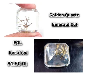 Piedra preciosa de cuarzo dorado de 91,50 quilates corte esmeralda certificada EGL creada en laboratorio SSL - Imagen 1 de 7
