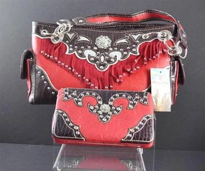 Bolso de hombro Heritage West con flecos rojos estrás concho tachuelas billetera - Imagen 1 de 12