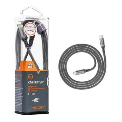 Ventev Chargersync Grey Braided USB C to USB C Cable Only - Image 1 of 4