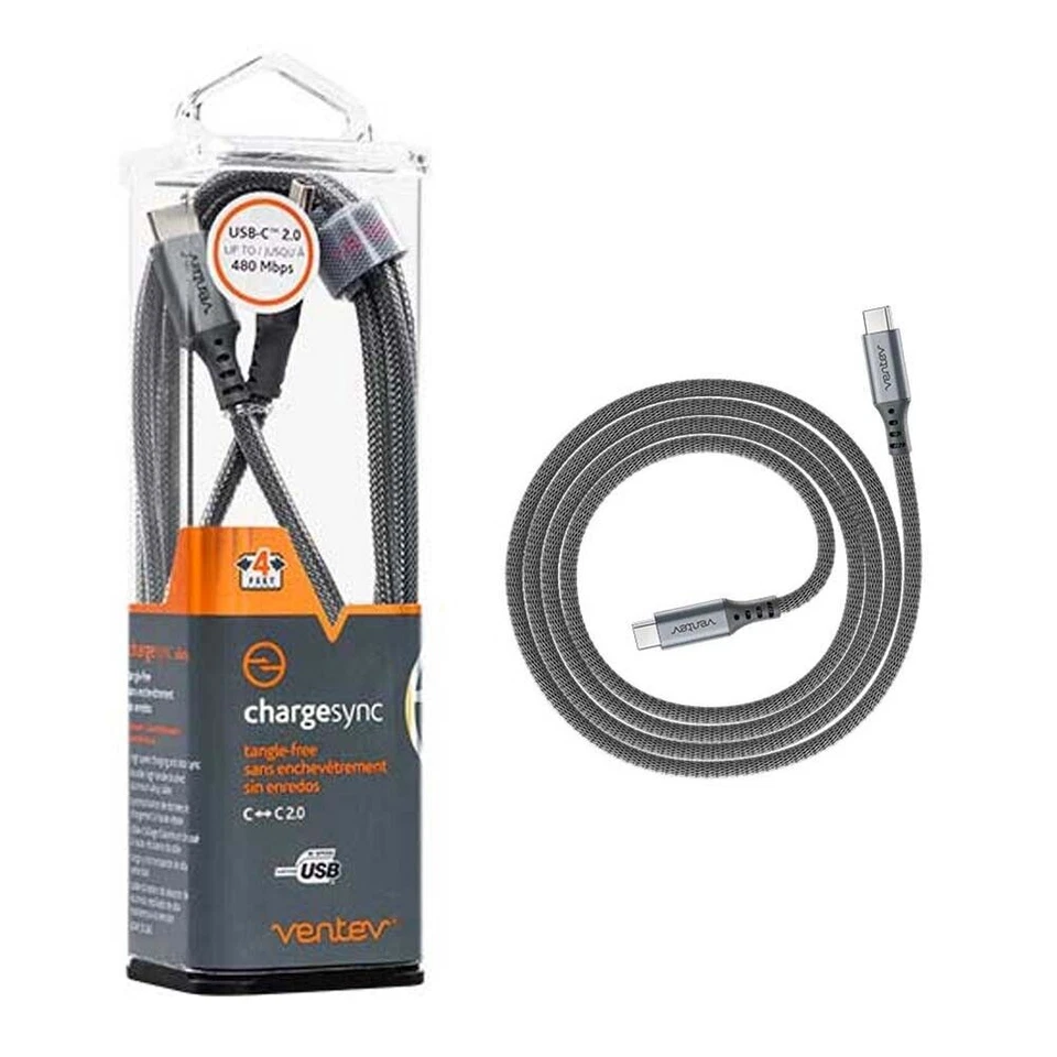Ventev Chargersync серый плетеный кабель USB C - USB C только - Изображение 1 из 4