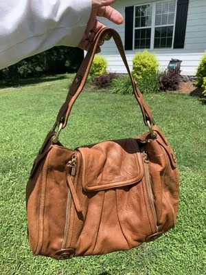 KOOBA Brown Leather Hobo Bag Handbag Purse Zip/Magnetic Flap & Zip Closure - Image 1 of 4