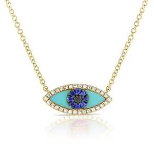 Diamante & Turquesa Evil Eye Collar En 14K Oro Amarillo - Imagen 1 de 3