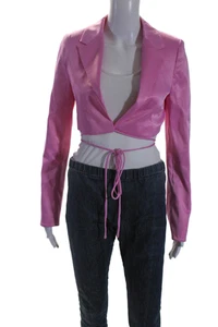 Blazer Zara Mujer Solapa Muescada Cintura Corbata Sin Botones Recortado Rosa Talla XS - Imagen 1 de 7