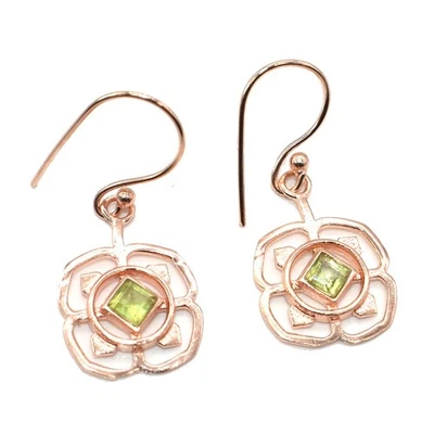 Root Chakra Peridot Quartz Simulated Gemstone Rose Gold Earring 1'' to 2'' n310 - Image 1 of 4