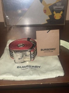 Cinturón de tela Burberry logotipo hebilla talla 44 hecho en Italia - Imagen 1 de 5