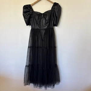 WEDNESDAY Addams ADULT Black Midi Dress Tulle Halloween Gothic Size S See Note - Picture 1 of 9