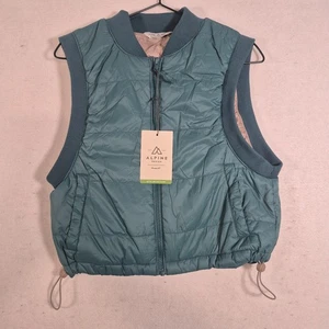 Chaleco acolchado corto diseño alpino para mujer pequeño verde azulado EcoTrail exterior cremallera completa - Imagen 1 de 6