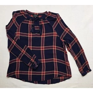 Lucky Brand Damen blau & rot kariertes Langarm V-Ausschnitt Gaze Hemd. Größe XL - Bild 1 von 13