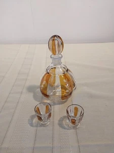 Decantador de brandy vintage ámbar corte a claro con 2 vasos de brandy - Imagen 1 de 8