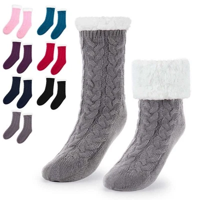 Meias chinelo térmico masculinas femininas inverno Sherpa forradas de lã aconchegantes difusas internas - Imagem 1 de 4