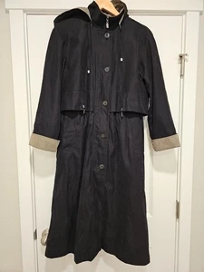 Fleet Street Trench Coat Duster Women's Size 8 Petite Black With Removable Hood - Picture 1 of 9