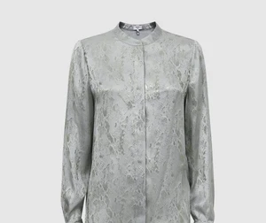 Reiss Blouse Top Premium Metallic in Silver Size UK 10 EU 38 USA 6 - Picture 1 of 17