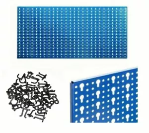 KIT PANNELLO FORATO PORTA UTENSILI LAVORO OFFICINA MURO PARETE BLU GANCI MISTI - Bild 1 von 3
