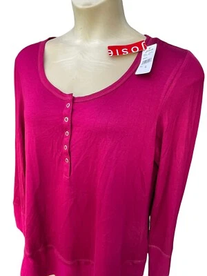 NUEVA Camisa Top Josie Natori Para Mujer Fireside Henley PJ NUEVA CON ETIQUETAS Ciruela Borgoña Roja L Foto 1 de 4
