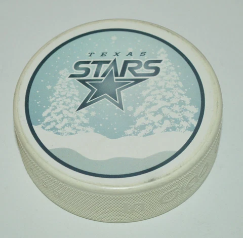 TEXAS STARS Snow Winter Christmas Trees Logo WHITE AHL SOUVENIR PUCK Exclusive Cover