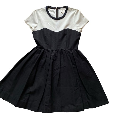 Abito Kate Spade manica corta aderente e svasato taglia 4 nero foderato panna