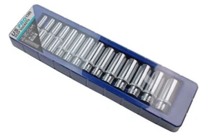 US PRO 14-TEILIG 3/8" Antrieb tief Steckschlüsselsatz 8-21 mm metrisch 6PT CR-V Stahl gerändelt Werkzeug - Bild 1 von 12
