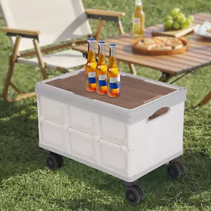 55L Grey Large Capacity Rolling Cart Foldable Cart Foldable Box For Outdoor - Picture 1 of 18