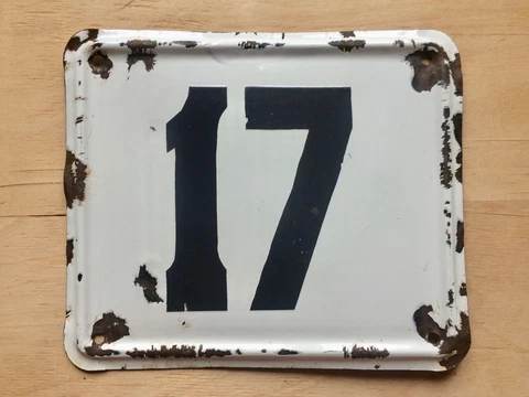 Vintage Enameled Metal House Number Plaque / Sign, Retro Enamel Address sign 17 Cover
