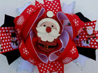 Santa Red Black White Silver Sparkle Santa Felt Center Piece Hair Bow 5"