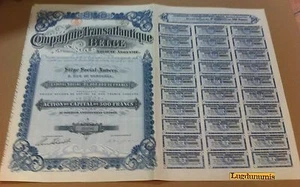 Compagnie Transatlantique Belge Société Anonyme Antwerp 500 Francs Share - Picture 1 of 1