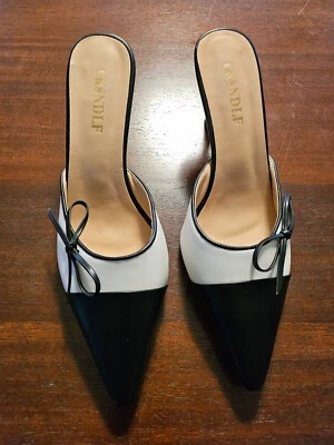 CKSNDLF Women's Bow Tie High Heeled Dress Shoes Bowtie Black White Size 10 - Image 1 of 4