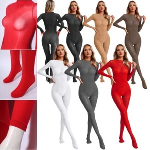 Women Rompers Teddy Unitards Nightwear Bodysuit One Piece Long Sleeve Footed - Picture 1 of 43