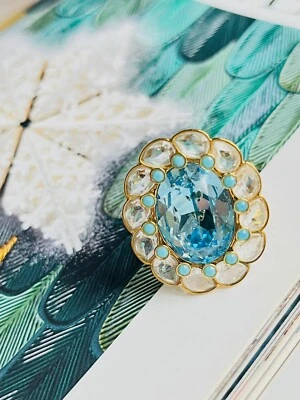 Anel de coquetel Swarovski Açore grande azul claro cristais pontos flor, tamanho R 60 - Imagem 1 de 4