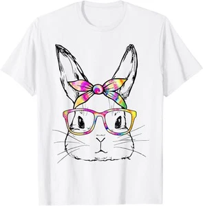Dy Cute Bunny Face Tie Dye Glasses Easter Day T-Shirt - Picture 1 of 4