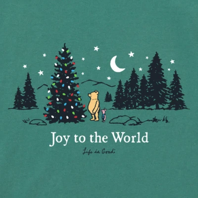 NWT Women's Life is Good Winnie Pooh Joy To The World Christmas Green LS Crusher - Image 1 of 3