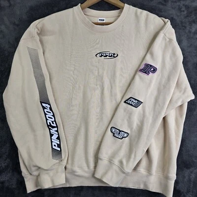 ROSA Vintage Victoria’s Secret Bege Unissex Gola Redonda Bordado RARO NASCAR XL - Imagem 1 de 4