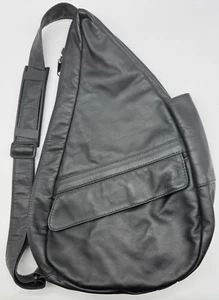 AMERIBAG Healthy Purse Sling Back Bag Medium Leather Crossbody Black Unisex - Picture 1 of 13