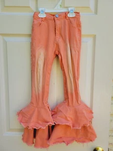 Boutique New Denim Pants Jeans Little Girls Jeans Orange Bleach Design... - Picture 1 of 7