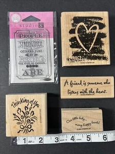 Lot 5 - Wood Mounted Unmounted Random Stamps Cards Scrapbooking Heart Friends - Picture 1 of 2