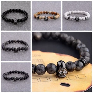 Mens Bracelet 24kt Gold Plated Zircon Stone Bead Charm Bracelets - Picture 1 of 36
