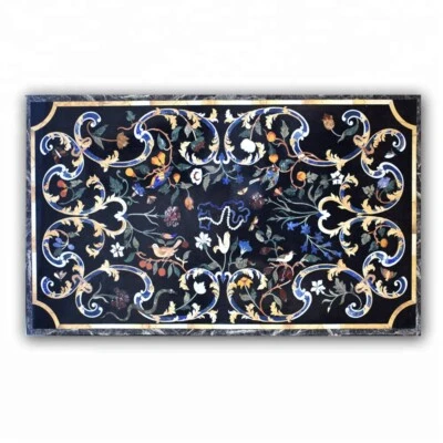 48" x 30" Black Marble Table Top Pietra dura Inlay room Furniture Decor - Image 1 of 4