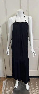 YOUNG FABULOUS & BROKE Black Rayon Halter Beaded Tiered Maxi Dress Sz M - Image 1 of 4