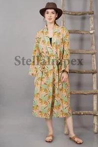 Beautifull Cotton Kimono Elegant Leopard Print Bathrobe Resort Wear Beach Dress - Picture 1 of 6