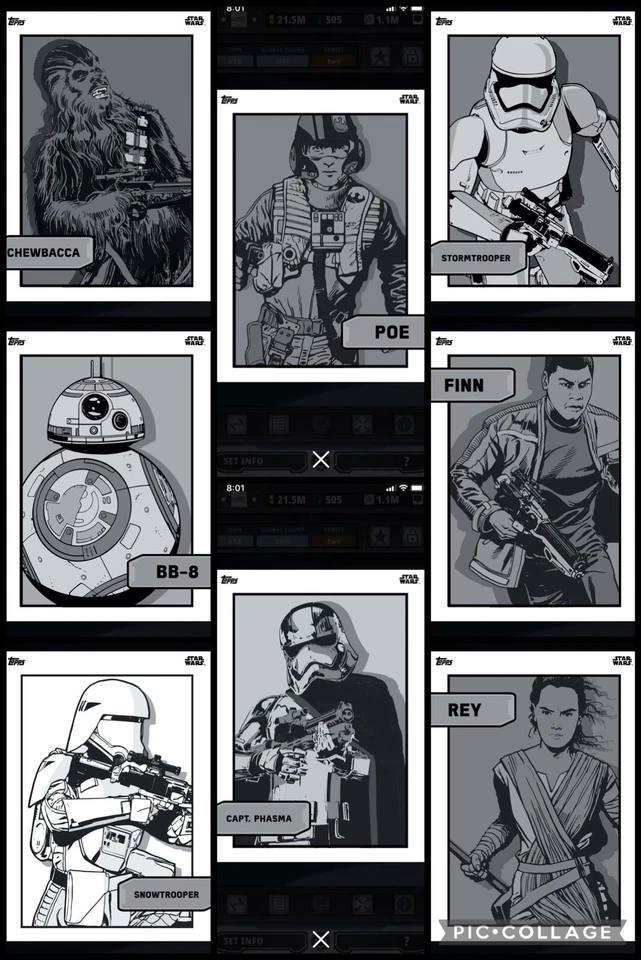 Topps Star Wars Digital Card Trader 8 Card Gray TFA Monochrome Insert Set - Image 1 of 1