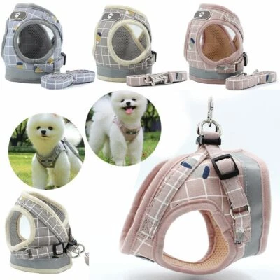 Small Dog Breathable Mesh harness Vest Collar soft chest strap XXS-L Leash set