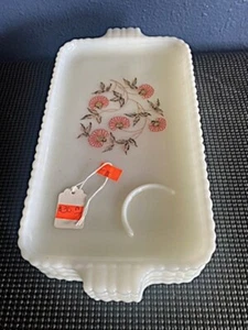 Vtg 1960s Anchor Hocking Fire King Snack Tray w/ Cup Holder-Pink Fleurette-4ct - Picture 1 of 4