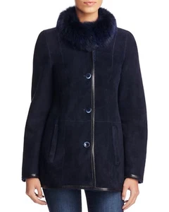 Maximilian Fox Fur collar One Of A KinD Navy Blue Women's Shearling Jacket Med. - Picture 1 of 7