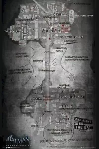 Batman Arkham Origins ~ Hinterhaltskarte 24x36 Videospiel Poster Gotham Fledermaus Sichtungen - Bild 1 von 1