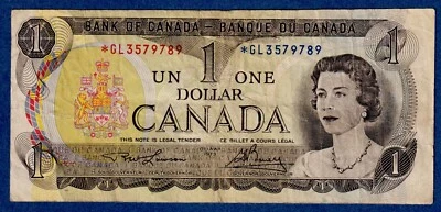 Canada $1 (1973) BC-46aA / P-85a(1) REPLACEMENT NOTE (Circulated) *GL3579789 - Image 1 of 3
